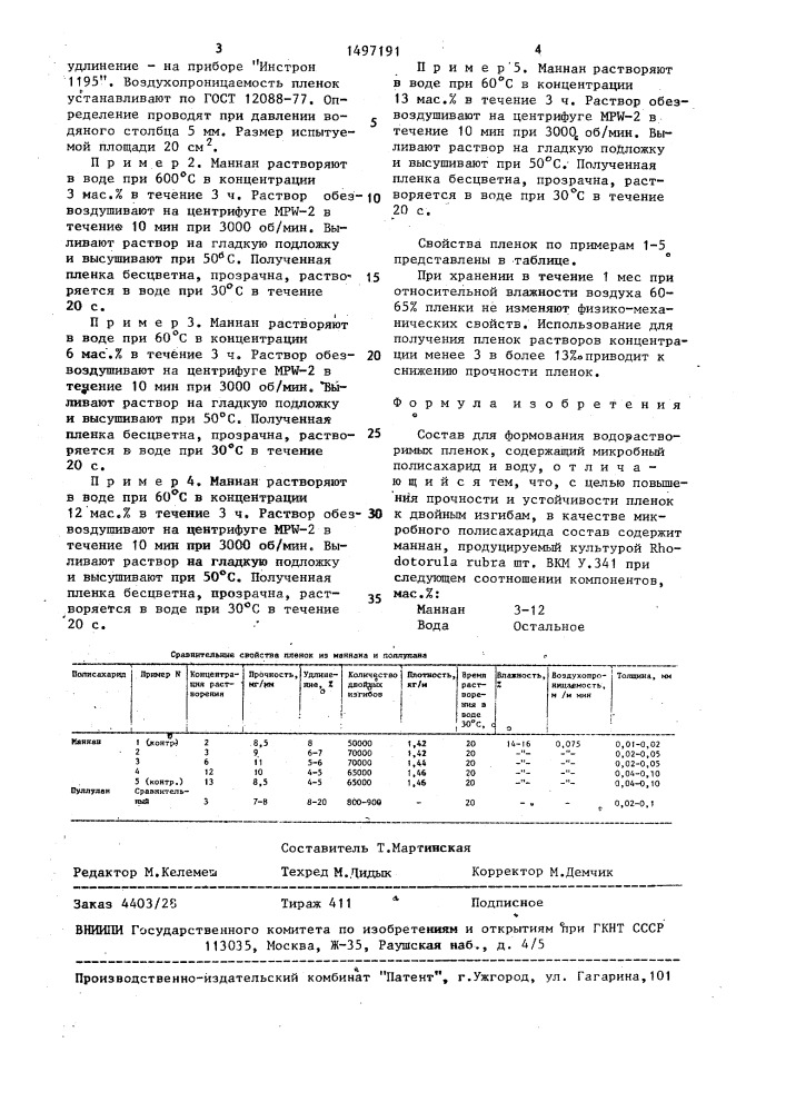 Состав для формования водорастворимых пленок (патент 1497191)