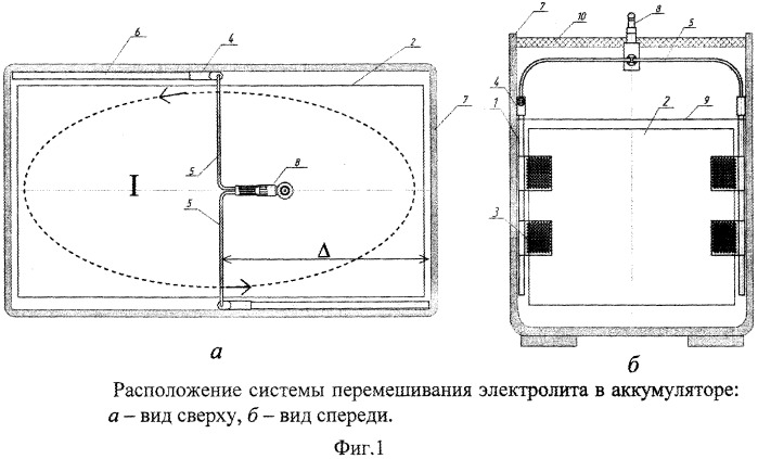 Система перемешивания электролита в свинцовом аккумуляторе (патент 2399120)