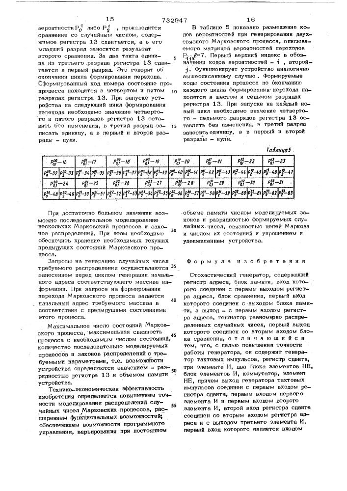Стохастический генератор (патент 732947)