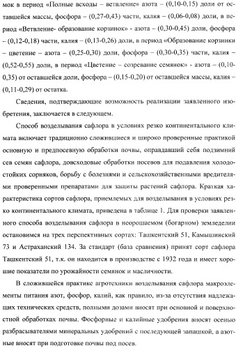 Способ возделывания сафлора в условиях резко континентального климата (патент 2362289)