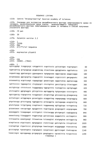 Плазмида для экспрессии рекомбинантного фактора свёртываемости крови ix человека, клетка сно - продуцент рекомбинантного фактора свёртываемости крови ix человека и способ получения указанного фактора (патент 2585532)