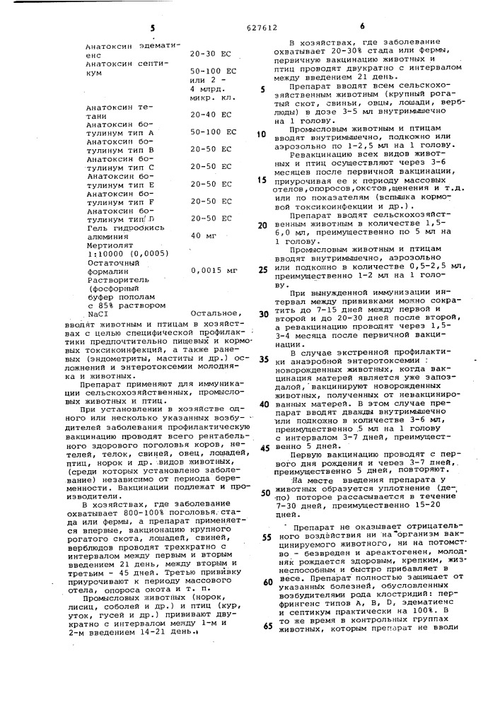 Препарат земляковой в.п. против клюстридиозов животных и птиц (патент 627612)