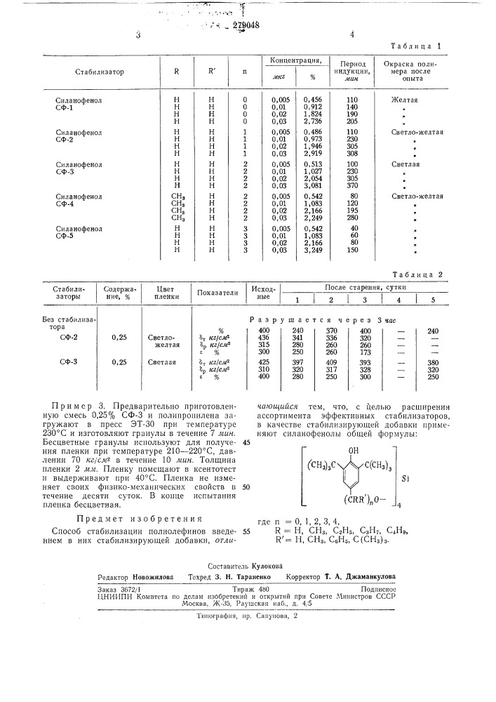 Способ стабилизации полиолефинов (патент 279048)