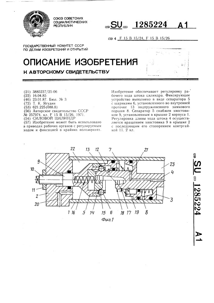 Силовой цилиндр (патент 1285224)