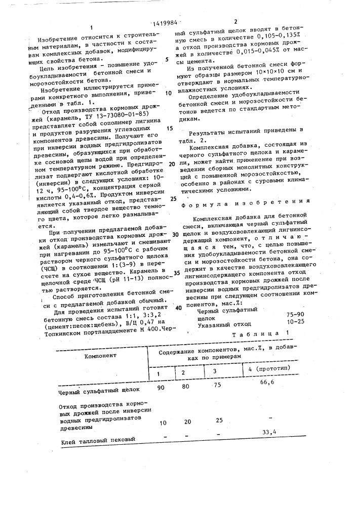 Комплексная добавка для бетонной смеси (патент 1419984)