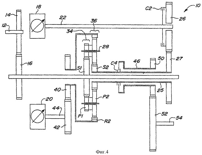 Гидромеханическая трансмиссия, воспроизводящая четыре режима работы (патент 2328641)