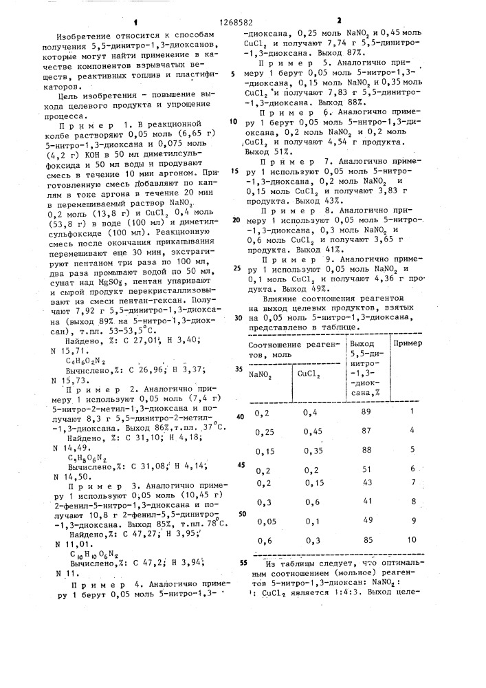 Способ получения 5,5-динитро-1,3-диоксанов (патент 1268582)