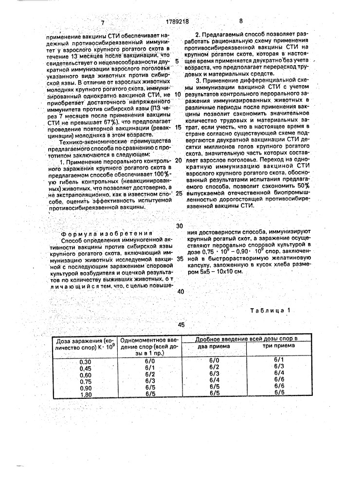 Способ определения иммуногенной активности вакцины против сибирской язвы крупного рогатого скота (патент 1789218)