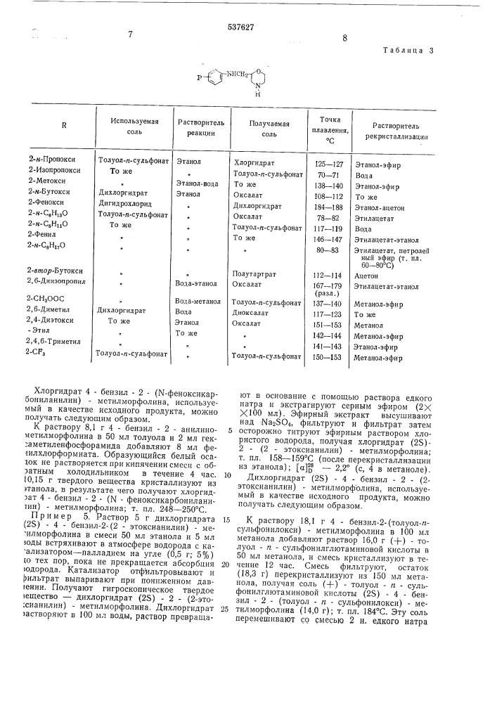 Способ получения производных морфолина (патент 537627)