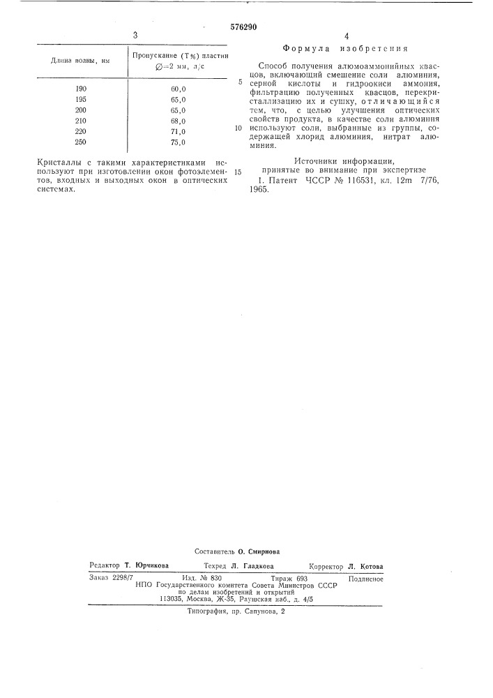 Способ получения алюмоаммонийных квасцов (патент 576290)