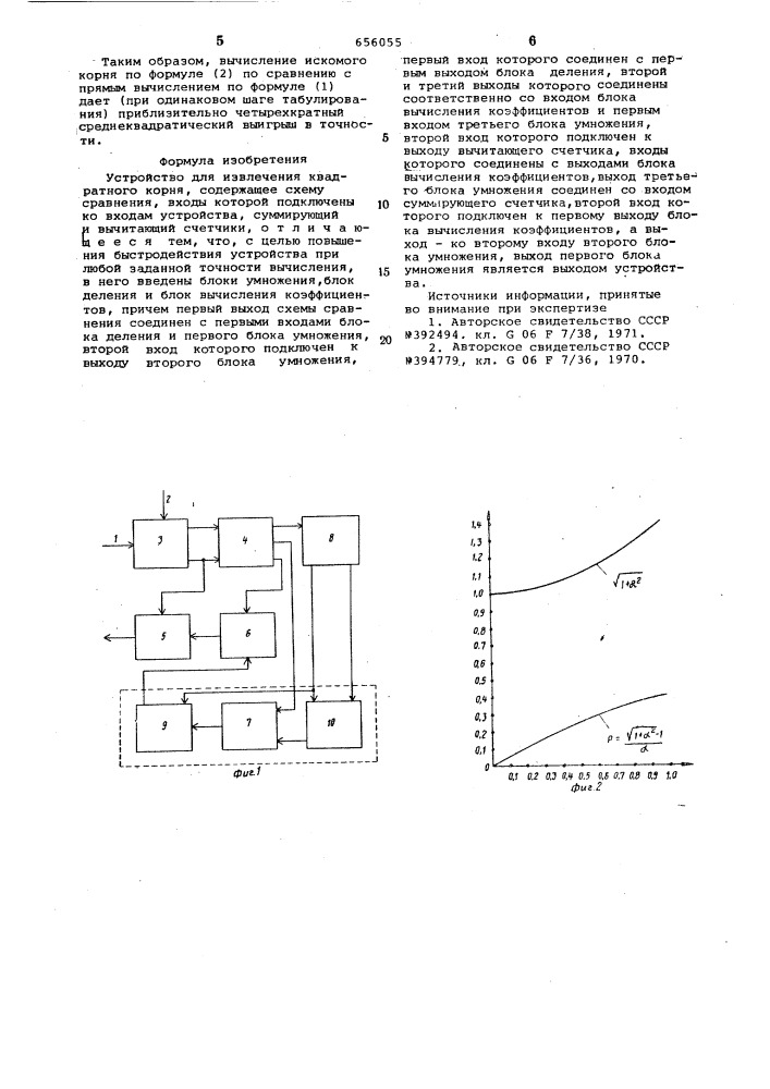 Устройство для извлечения квадратного корня (патент 656055)