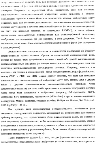 Аминокислотные последовательности, направленные на rank-l, и полипептиды, включающие их, для лечения заболеваний и нарушений костей (патент 2481355)