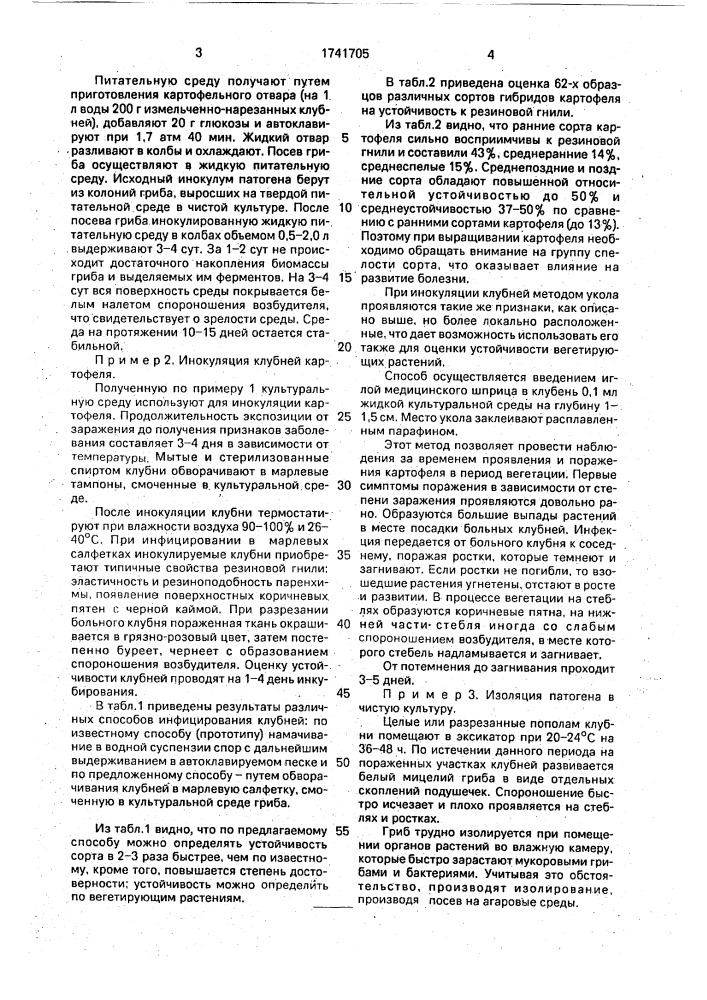 Способ определения устойчивости картофеля к резиновой гнили (патент 1741705)