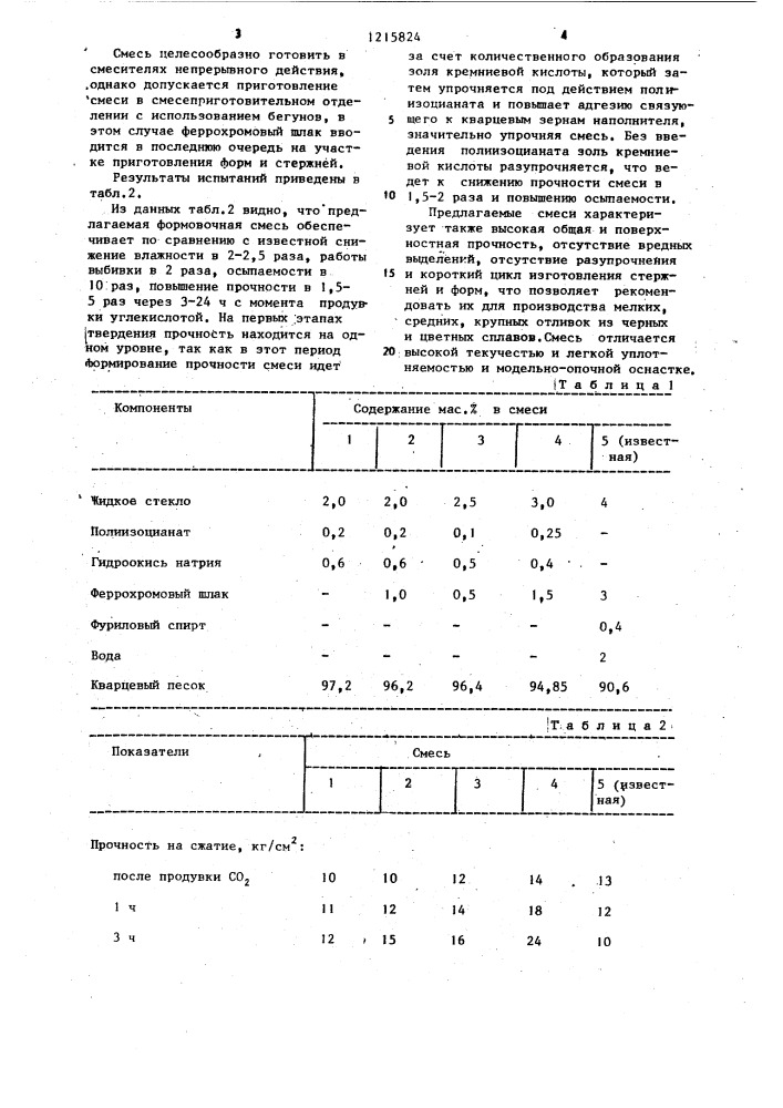 Смесь для изготовления литейных форм и стержней @ - процессом (патент 1215824)