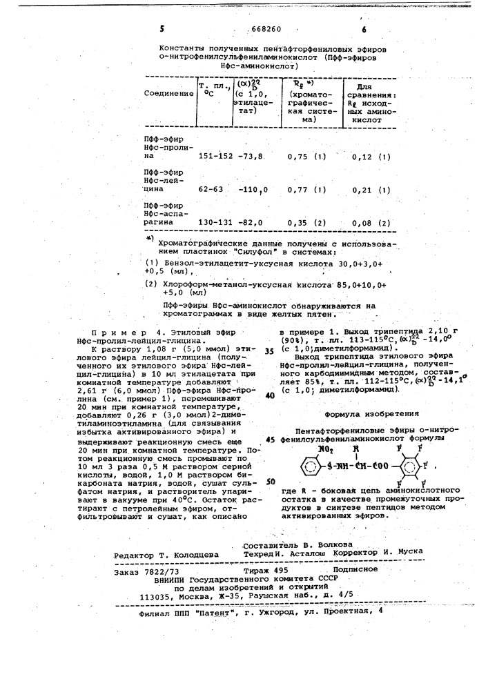 Пентафторфениловые эфиры в качестве промежуточных продуктов в синтезе пептидов методом активированных эфиров (патент 668260)