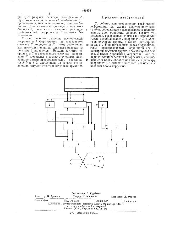 Устройство для отображения графической информации на экране электроннолучевой трубки (патент 465636)
