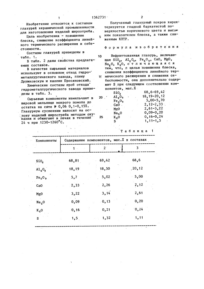 Нефриттованная глазурь (патент 1362731)