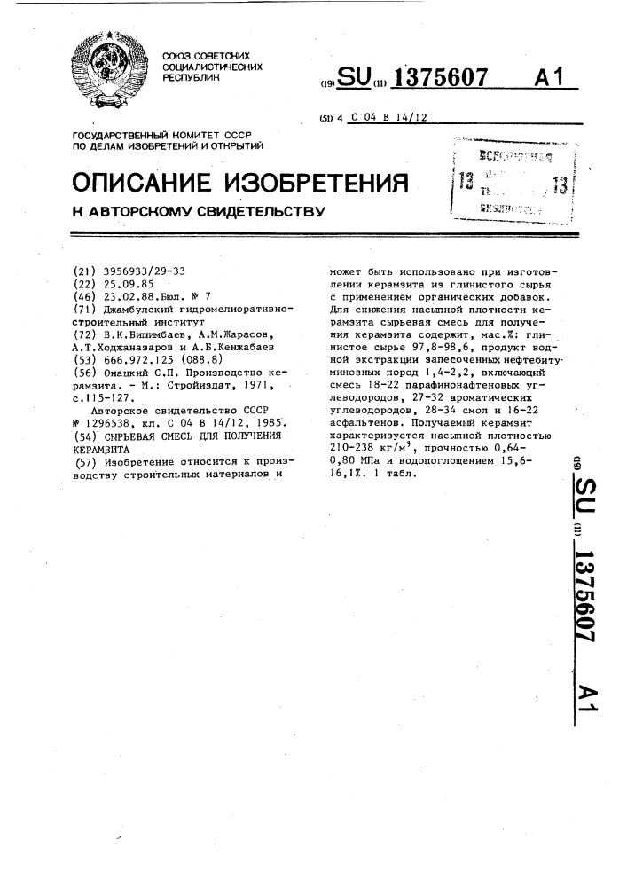 Онацкий с п производство керамзита