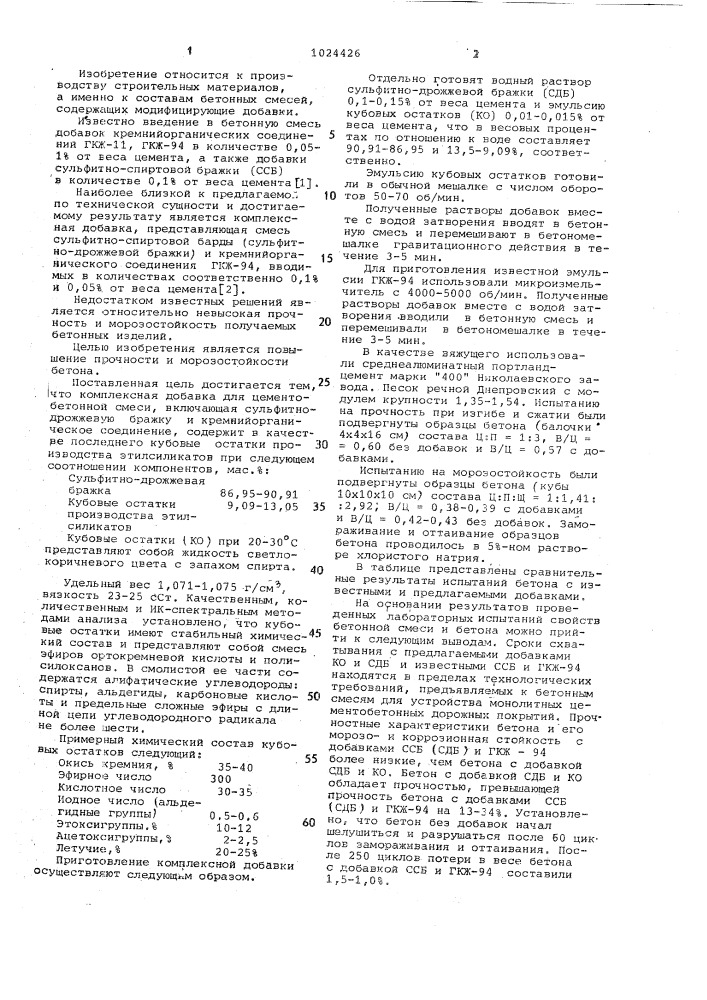 Комплексная добавка для цементобетонной смеси (патент 1024426)