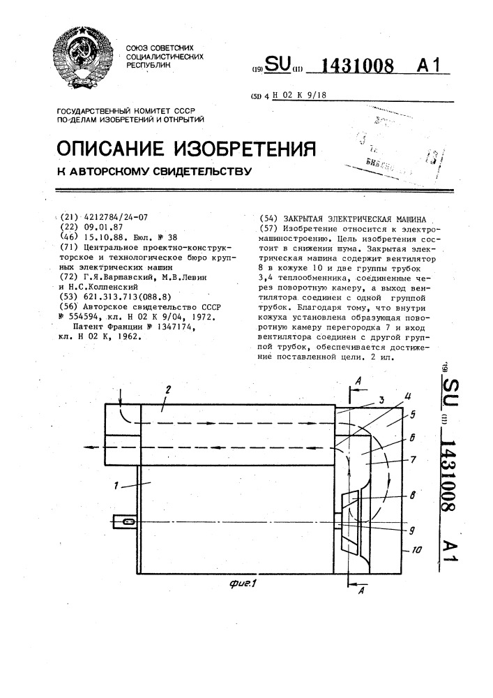 Закрытая электрическая машина (патент 1431008)