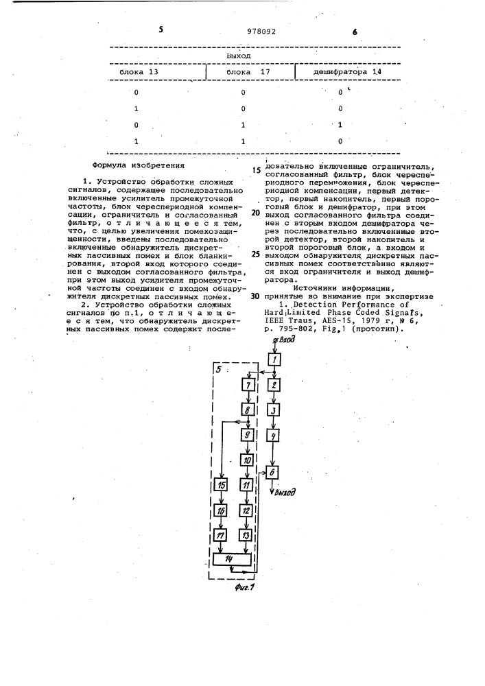 Устройство обработки сложных сигналов (патент 978092)