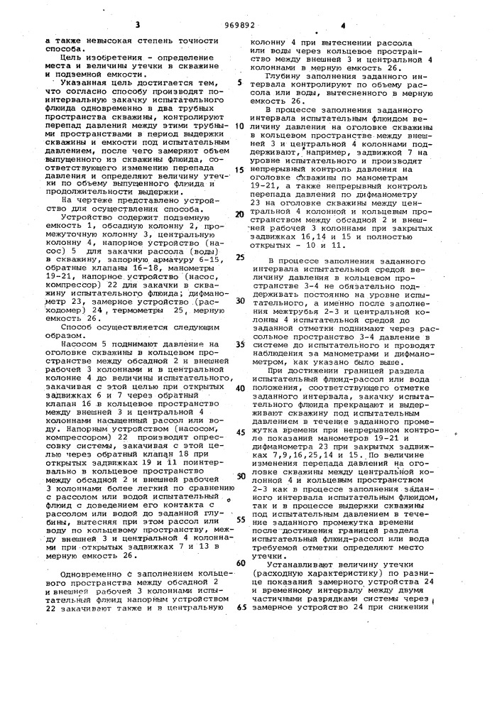 Способ испытания на герметичность скважины и подземной емкости (патент 969892)