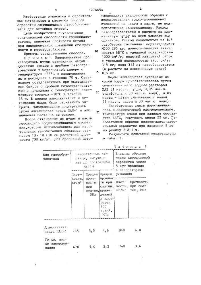 Способ подготовки алюминиевого газообразователя (патент 1276654)