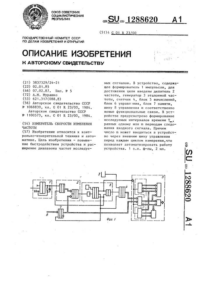 Измеритель скорости изменения частоты (патент 1288620)