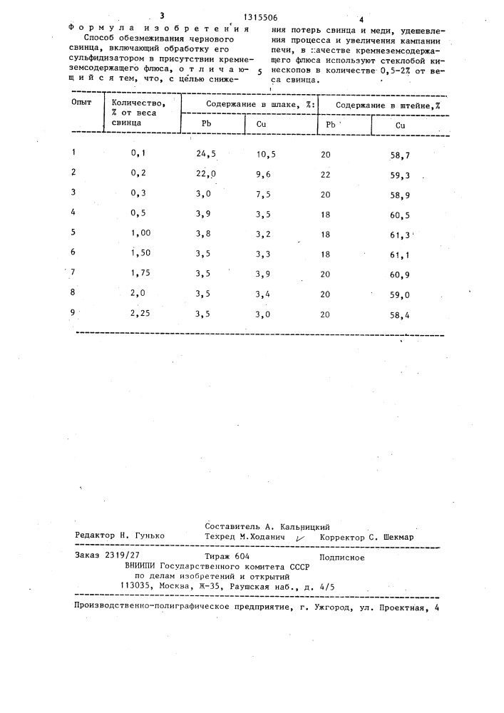 Способ обезмеживания чернового свинца (патент 1315506)