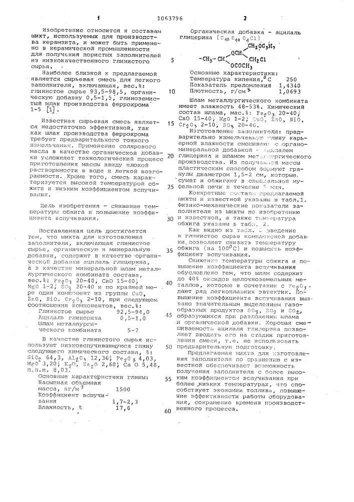 Шихта для изготовления заполнителя (патент 1063796)