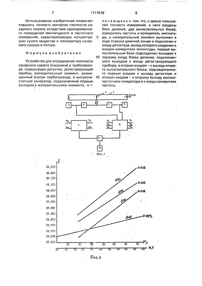 Устройство для определения плотности сахарного сиропа (клеровки) в трубопроводе (патент 1717638)