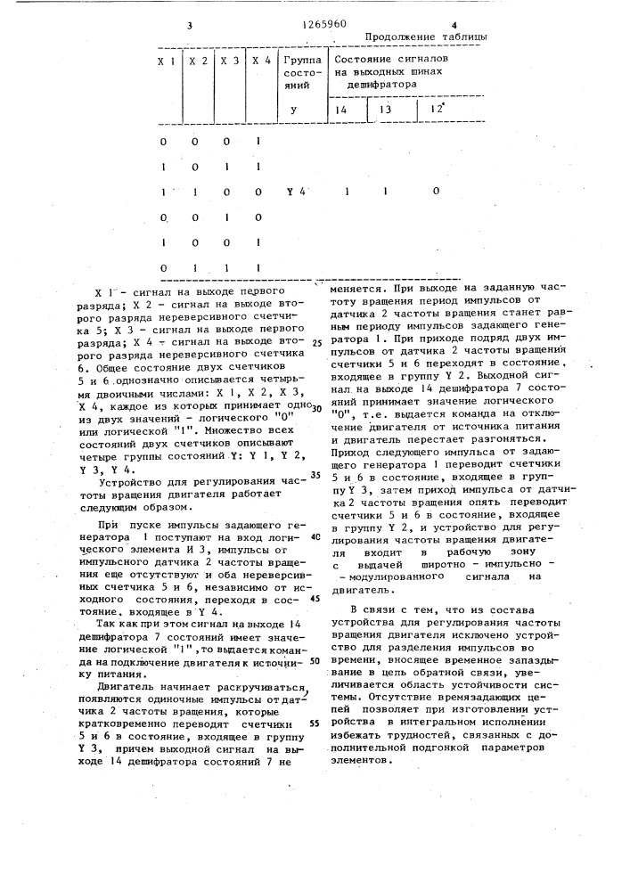 Устройство для регулирования частоты вращения двигателя (патент 1265960)