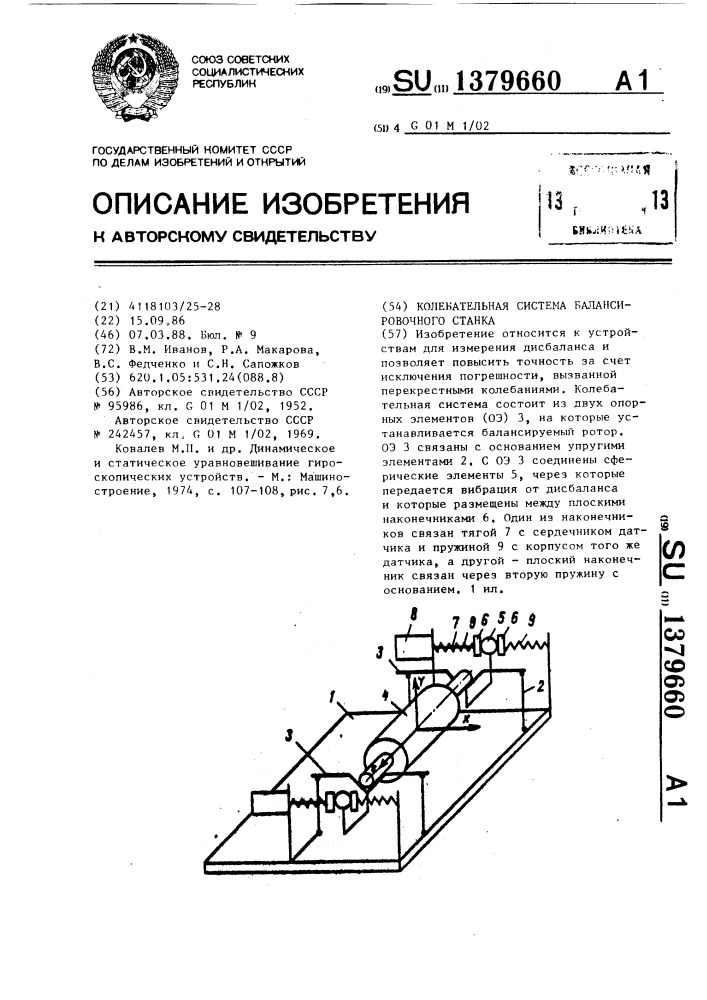 Колебательная система балансировочного станка (патент 1379660)