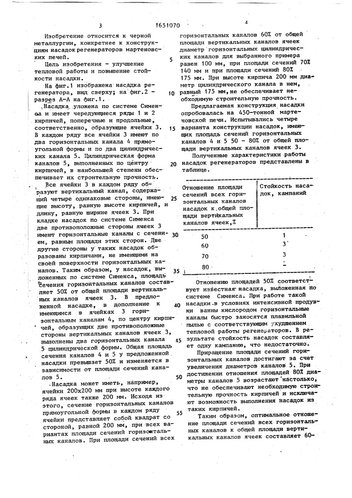 Насадка регенератора мартеновской печи (патент 1651070)