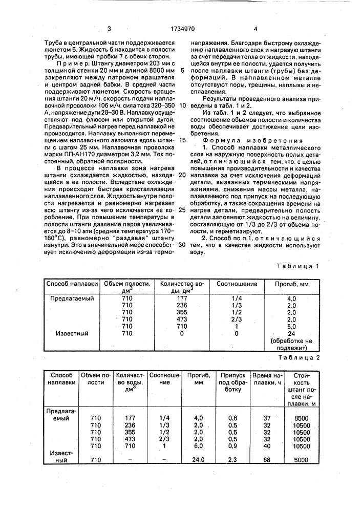 Способ наплавки металлического слоя на наружную поверхность полых деталей (патент 1734970)