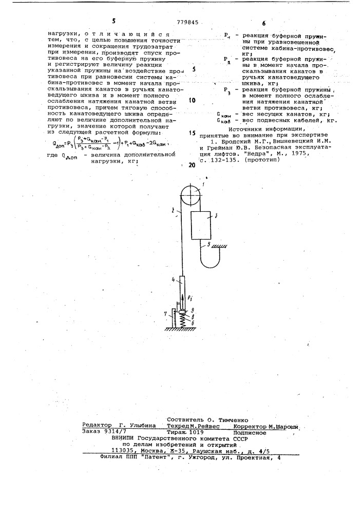 Способ измерения тяговой способности канатоведущего шкива лебедки лифта (патент 779845)