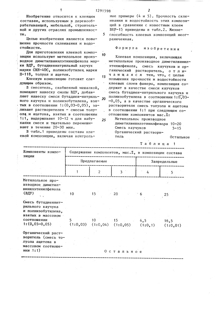 Клеевая композиция (патент 1291598)