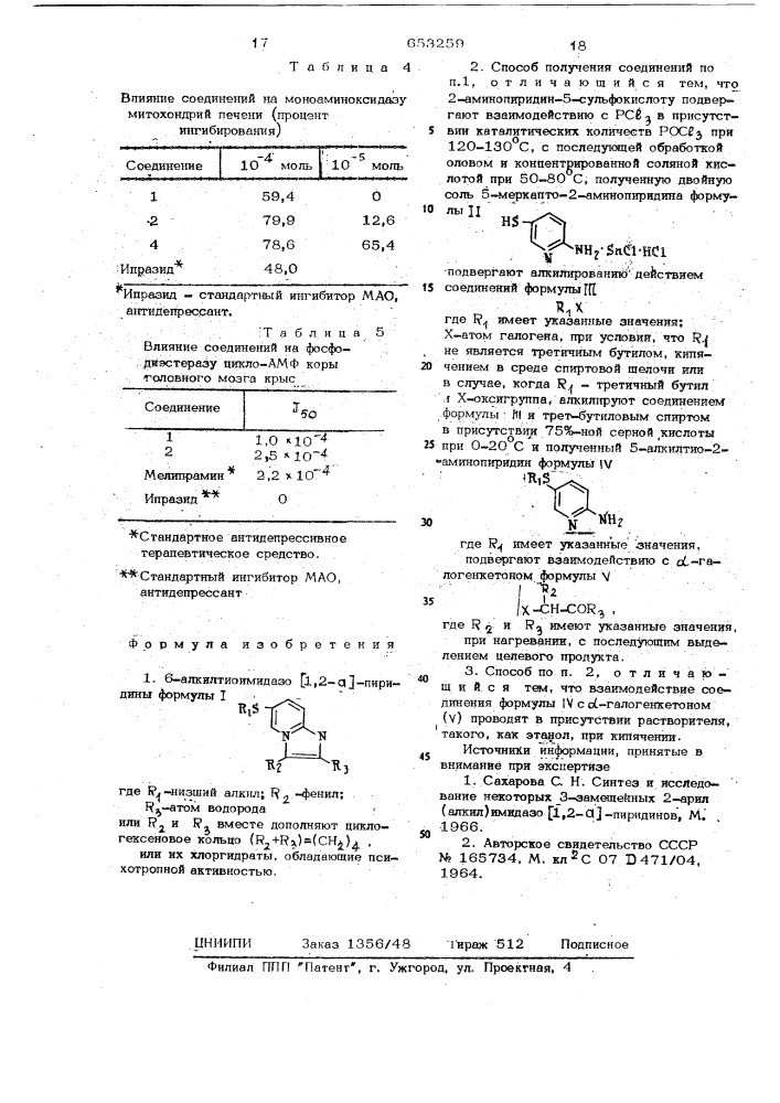 6-алкилтиоимидазо /1,2-а//пиридины или их хлоргидраты, обладающие психотропной активностью,и способ их получения (патент 653259)