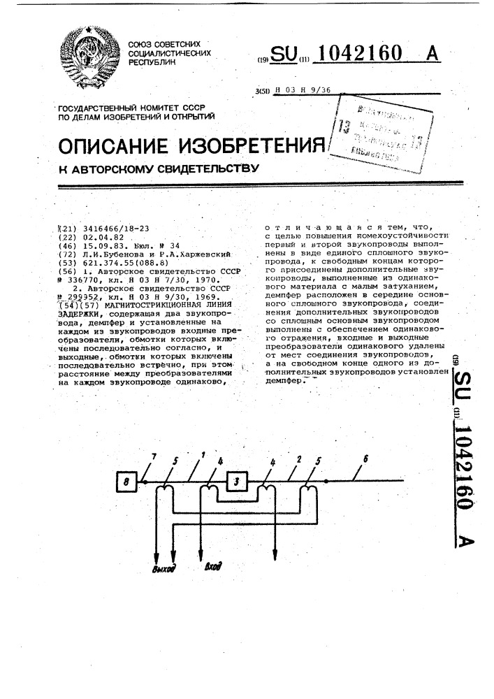 Магнитострикционная линия задержки (патент 1042160)