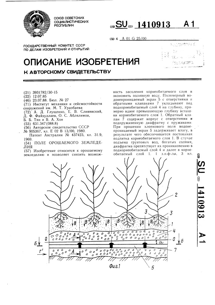 Поле орошаемого земледелия (патент 1410913)