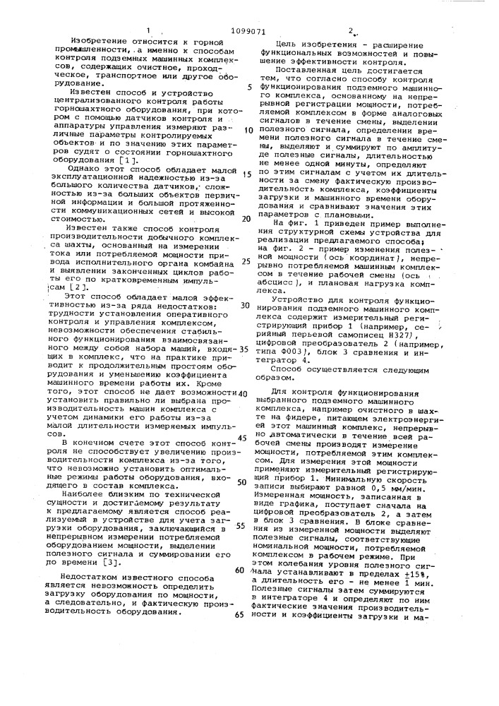 Способ контроля функционирования подземного машинного комплекса (патент 1099071)