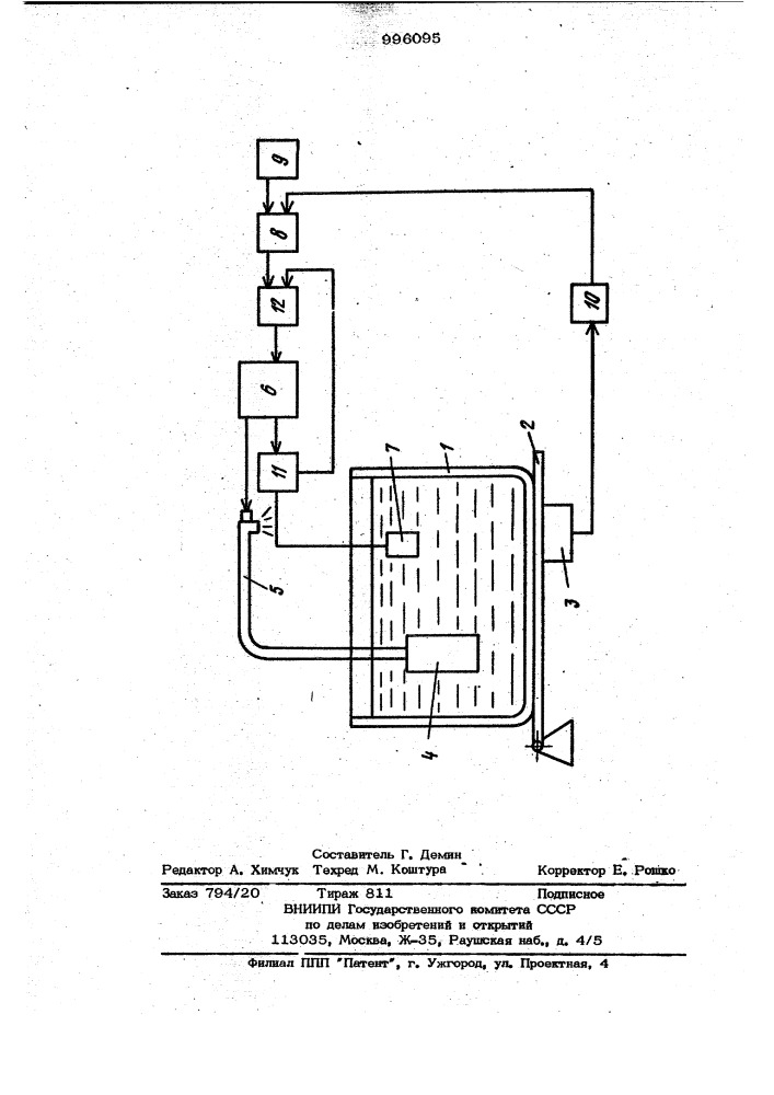 Устройство для автоматического управления процессом литья (патент 996095)