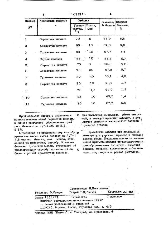 Способ отбелки древесной массы (патент 1079716)