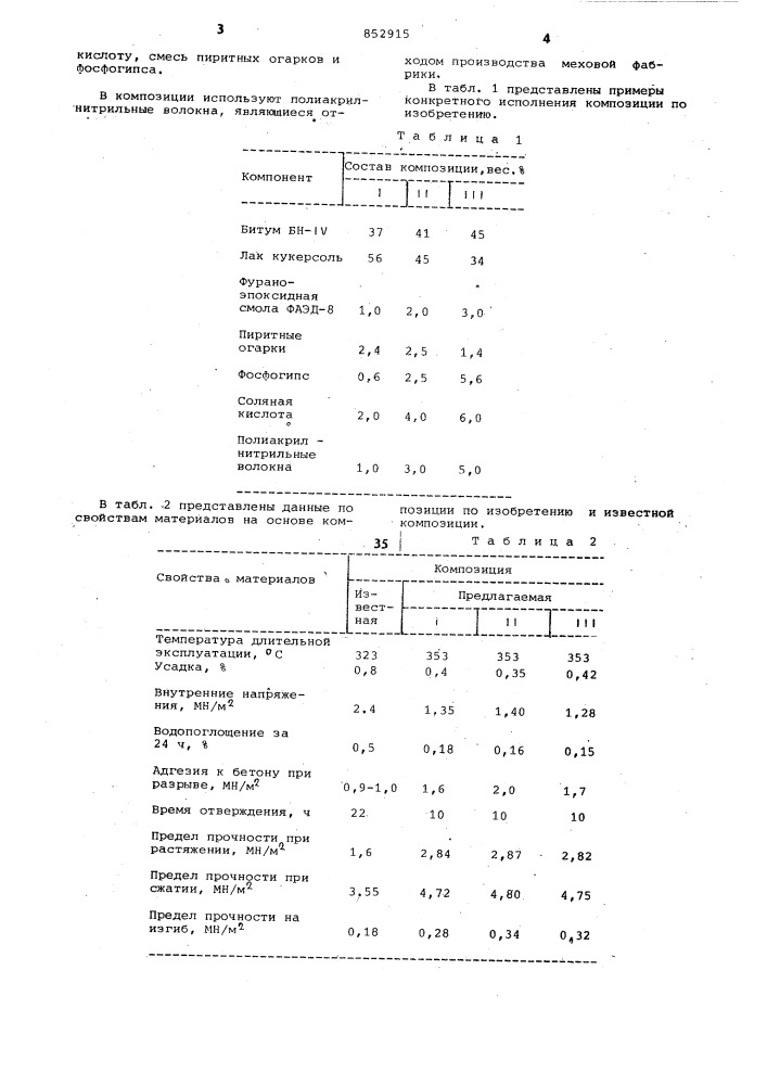 Композиция для гидроизоляционныхматериалов (патент 852915)