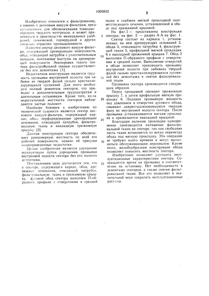 Сектор дискового вакуум-фильтра (патент 1005832)