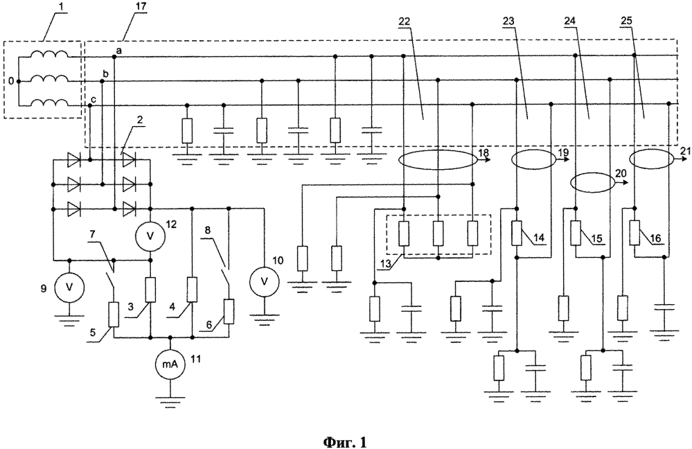 Способ определения сопротивления изоляции сети и сопротивлений изоляции присоединений сети переменного тока с изолированной нейтралью (патент 2614187)