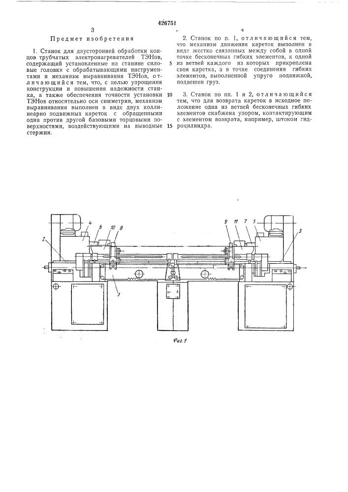 Станок для двусторонней обработки концов трубчатб1х электронагревателей (патент 426751)