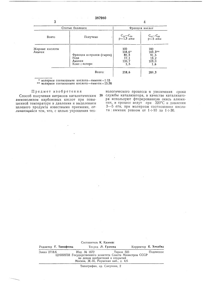 Способ получения нитрилов (патент 387980)