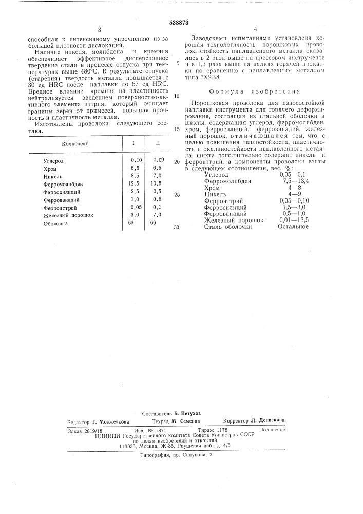 Порошковая проволока (патент 538873)