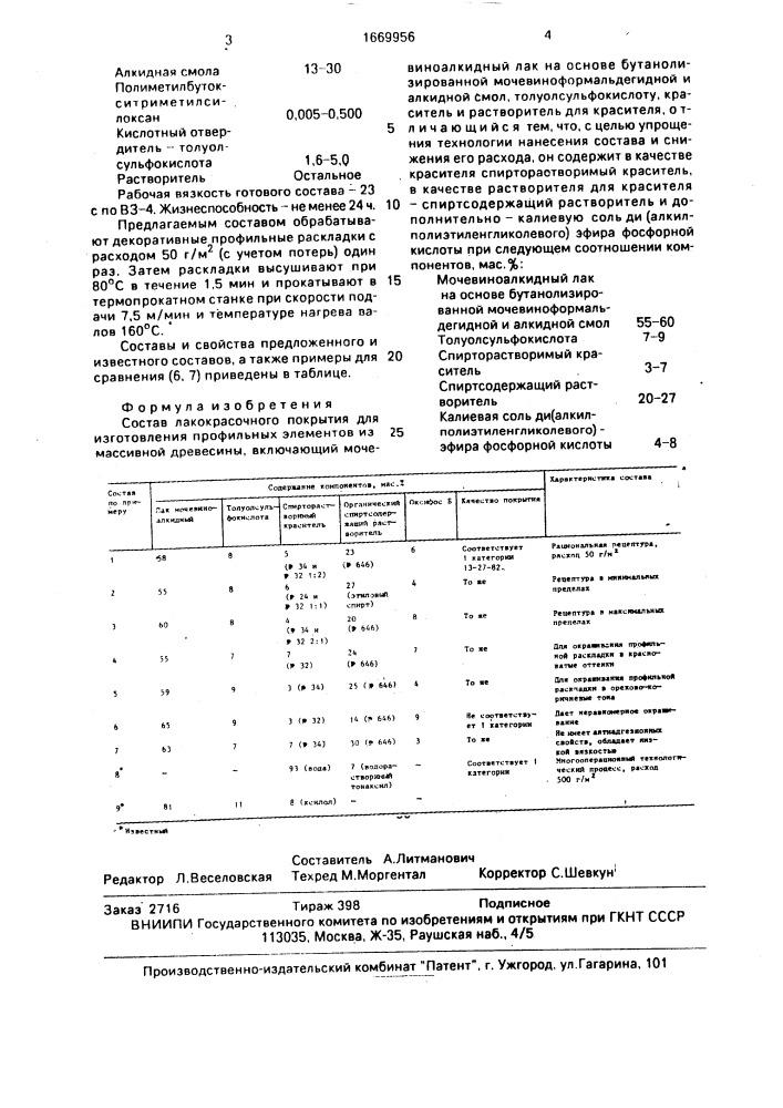 Состав лакокрасочного покрытия для изготовления профильных элементов из массивной древесины (патент 1669956)